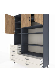 Hyperion Dolap 9 Raflı 6 Çekmeceli 3 Kapaklı 132x44x195 Antrasit-Çam/Aytaşı