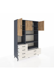 Hyperion Dolap 9 Raflı 6 Çekmeceli 3 Kapaklı 132x44x195 Antrasit-Çam/Aytaşı