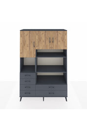 Hyperion Dolap 9 Raflı 6 Çekmeceli 3 Kapaklı 132x44x195 Antrasit-Çam/Antrasit