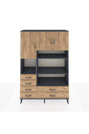 Hyperion Dolap 9 Raflı 6 Çekmeceli 3 Kapaklı 132x44x195 Antrasit-Çam/Çam