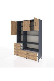 Hyperion Dolap 9 Raflı 6 Çekmeceli 3 Kapaklı 132x44x195 Antrasit-Çam/Çam