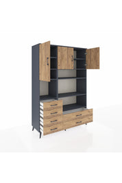 Hyperion Dolap 9 Raflı 6 Çekmeceli 3 Kapaklı 132x44x195 Antrasit-Çam/Çam