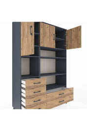 Hyperion Dolap 9 Raflı 6 Çekmeceli 3 Kapaklı 132x44x195 Antrasit-Çam/Çam