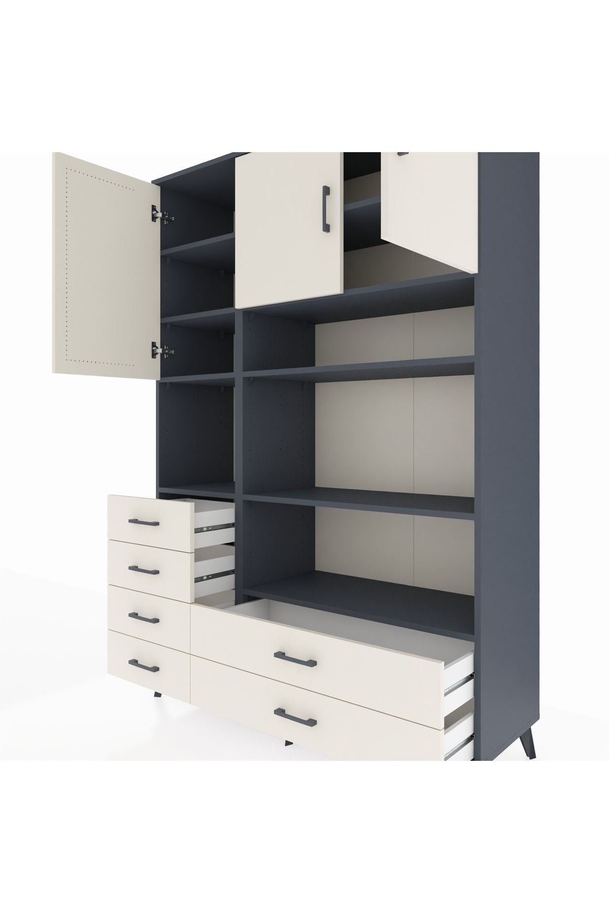 Hyperion Dolap 9 Raflı 6 Çekmeceli 3 Kapaklı 132x44x195 Antrasit-Aytaşı/Aytaşı