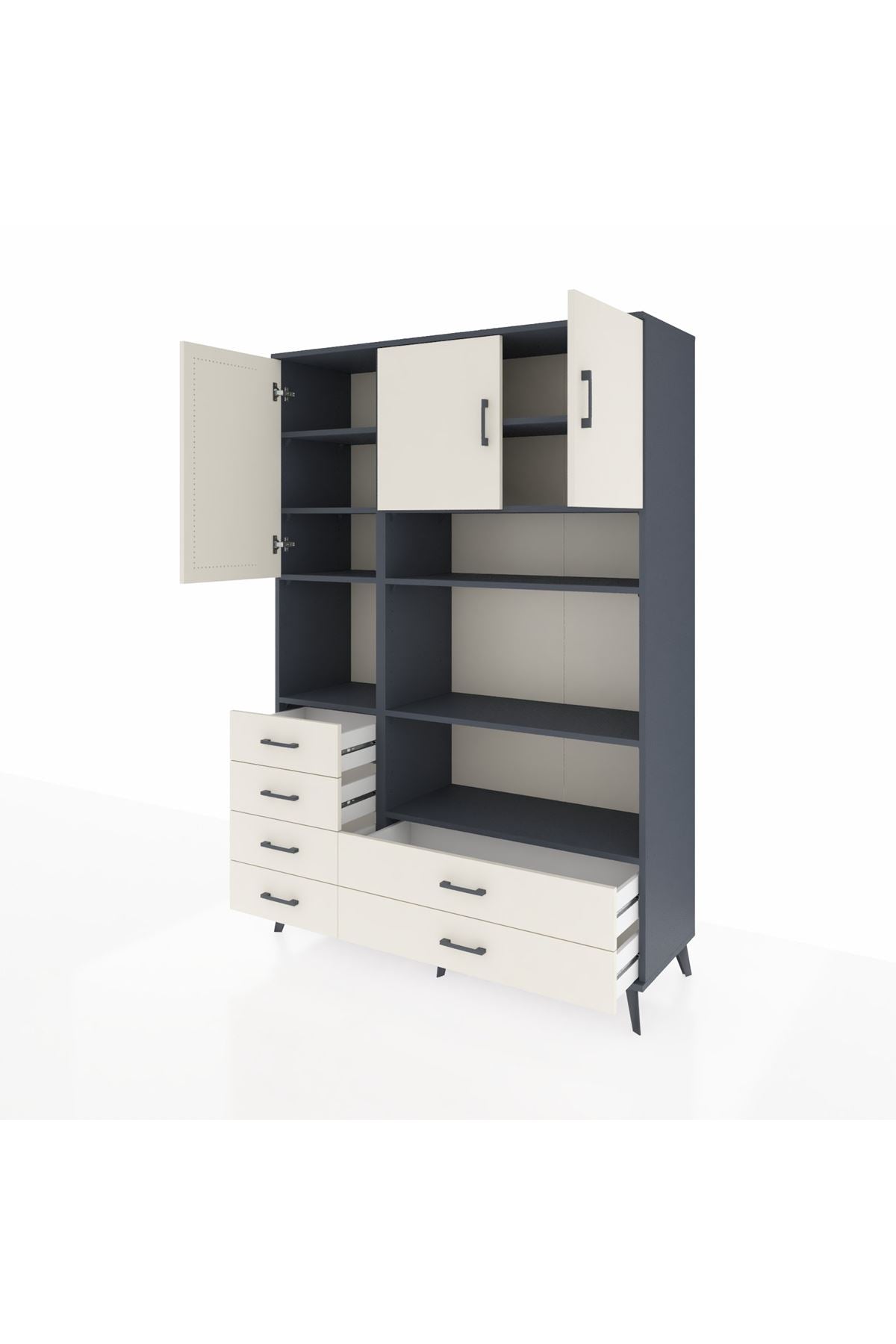 Hyperion Dolap 9 Raflı 6 Çekmeceli 3 Kapaklı 132x44x195 Antrasit-Aytaşı/Aytaşı