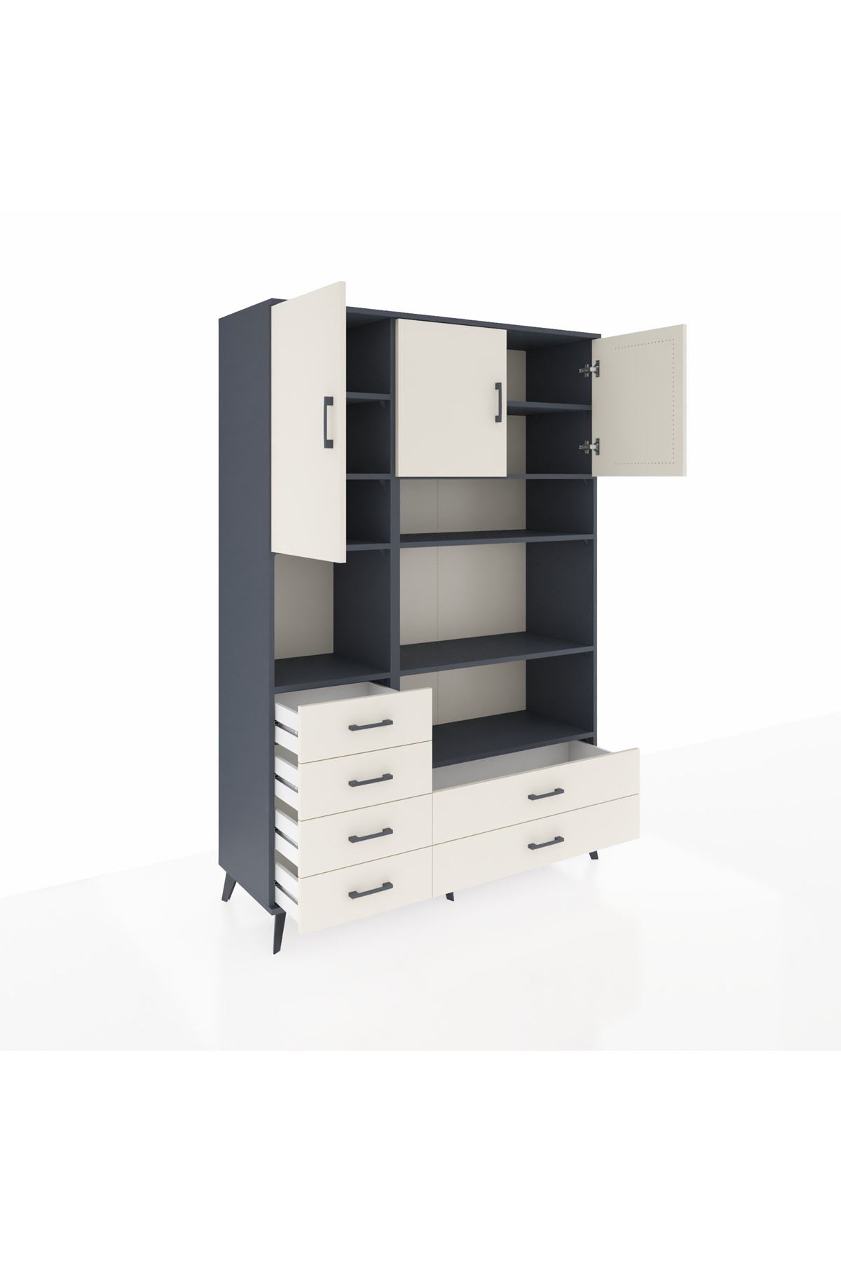 Hyperion Dolap 9 Raflı 6 Çekmeceli 3 Kapaklı 132x44x195 Antrasit-Aytaşı/Aytaşı