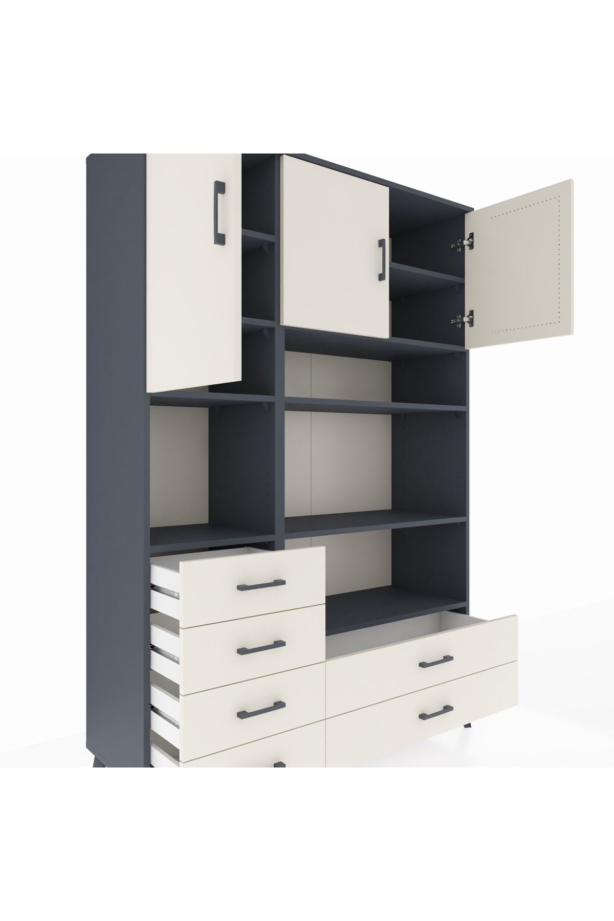 Hyperion Dolap 9 Raflı 6 Çekmeceli 3 Kapaklı 132x44x195 Antrasit-Aytaşı/Aytaşı
