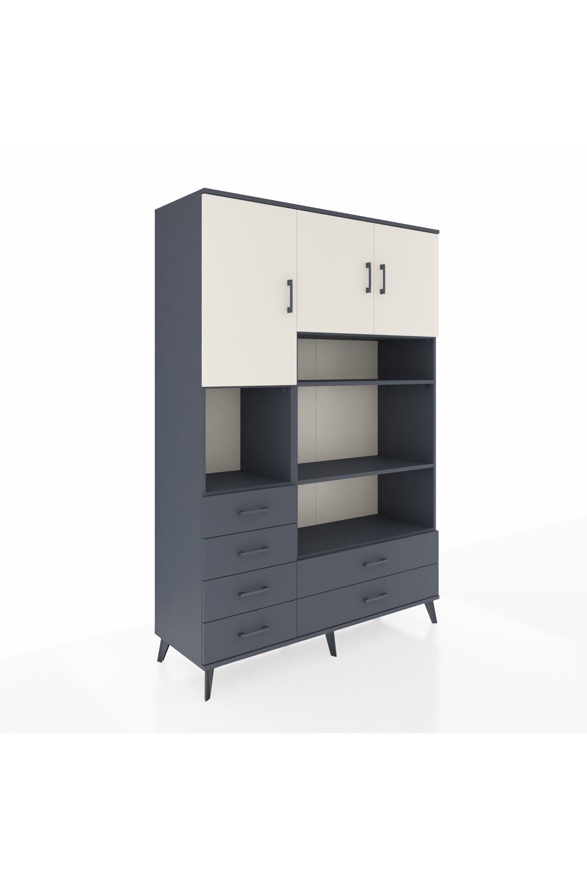 Hyperion Dolap 9 Raflı 6 Çekmeceli 3 Kapaklı 132x44x195 Antrasit-Aytaşı/Antrasit