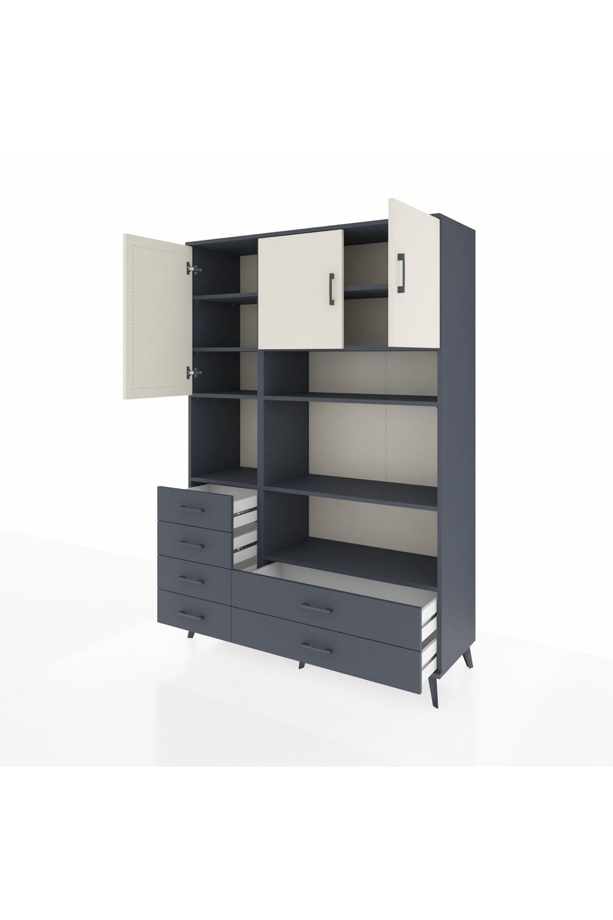 Hyperion Dolap 9 Raflı 6 Çekmeceli 3 Kapaklı 132x44x195 Antrasit-Aytaşı/Antrasit