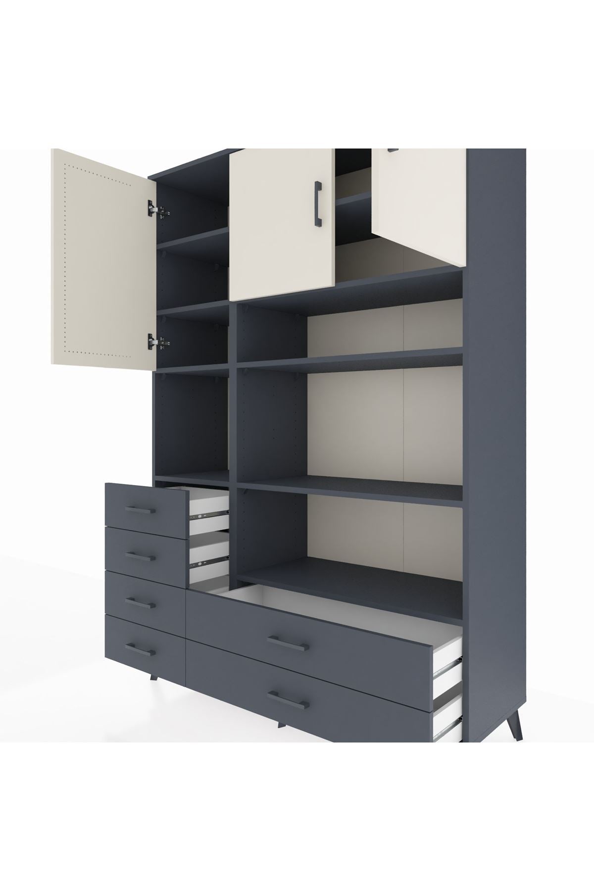 Hyperion Dolap 9 Raflı 6 Çekmeceli 3 Kapaklı 132x44x195 Antrasit-Aytaşı/Antrasit