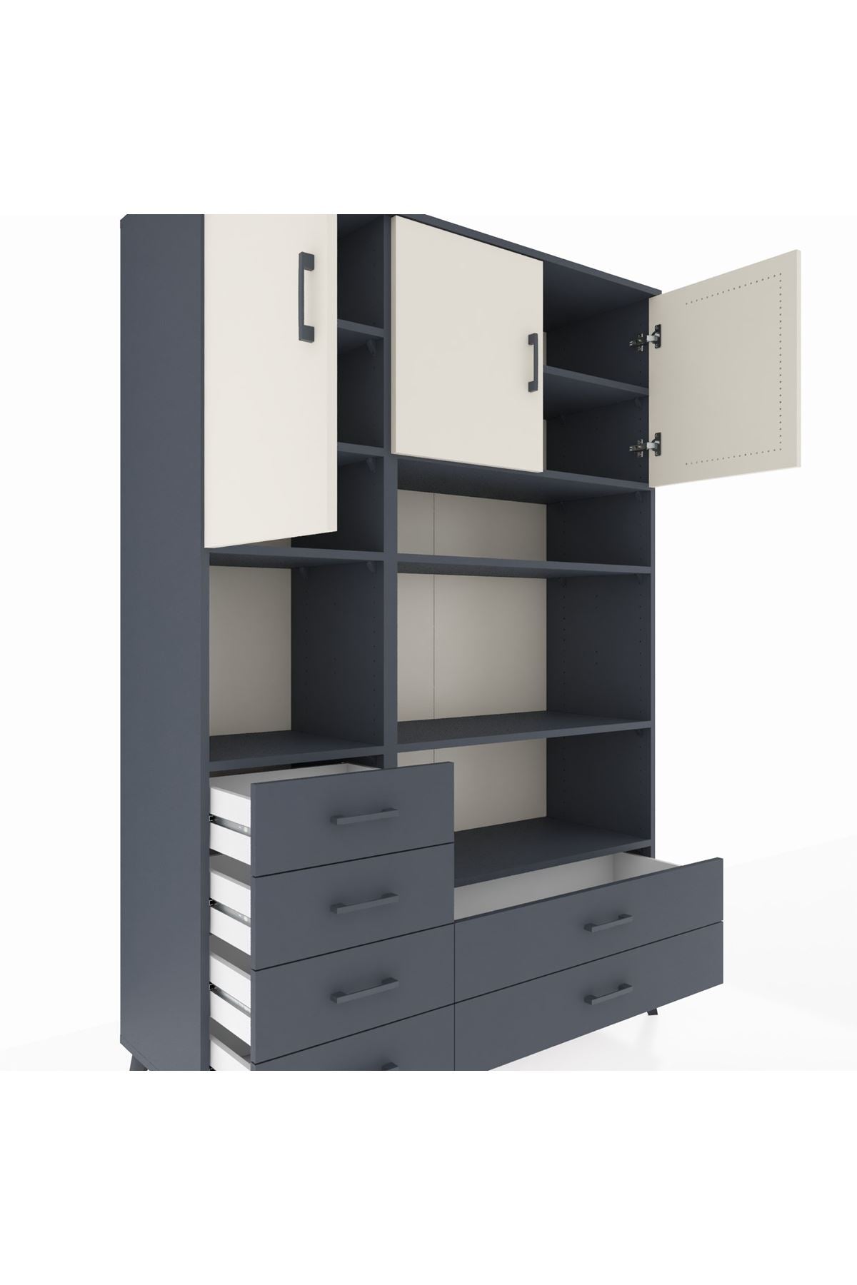 Hyperion Dolap 9 Raflı 6 Çekmeceli 3 Kapaklı 132x44x195 Antrasit-Aytaşı/Antrasit
