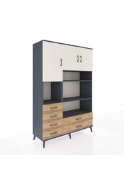 Hyperion Dolap 9 Raflı 6 Çekmeceli 3 Kapaklı 132x44x195 Antrasit-Aytaşı/Çam