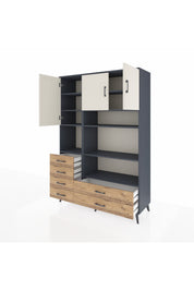 Hyperion Dolap 9 Raflı 6 Çekmeceli 3 Kapaklı 132x44x195 Antrasit-Aytaşı/Çam