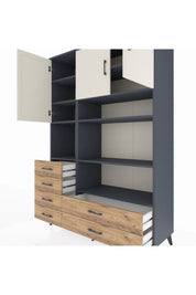 Hyperion Dolap 9 Raflı 6 Çekmeceli 3 Kapaklı 132x44x195 Antrasit-Aytaşı/Çam