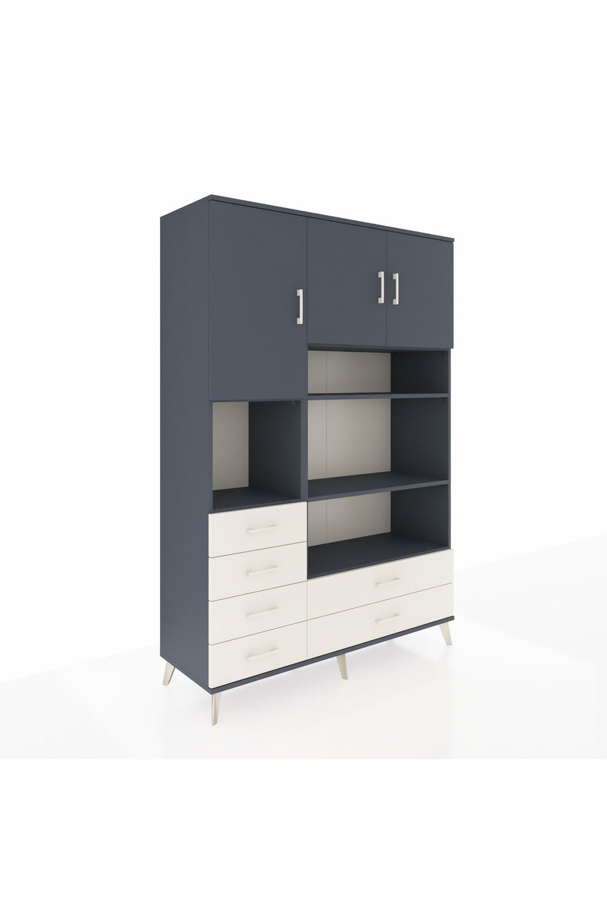 Hyperion Dolap 9 Raflı 6 Çekmeceli 3 Kapaklı 132x44x195 Antrasit-Antrasit/Aytaşı