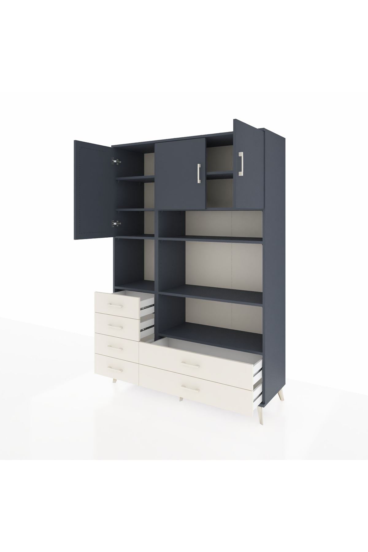 Hyperion Dolap 9 Raflı 6 Çekmeceli 3 Kapaklı 132x44x195 Antrasit-Antrasit/Aytaşı