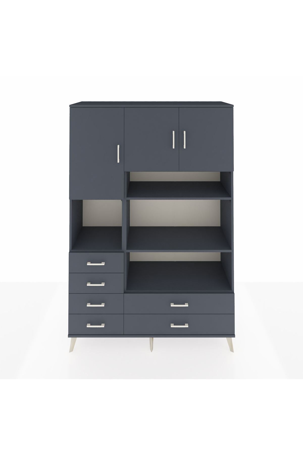 Hyperion Dolap 9 Raflı 6 Çekmeceli 3 Kapaklı 132x44x195 Antrasit-Antrasit/Antrasit