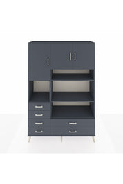 Hyperion Dolap 9 Raflı 6 Çekmeceli 3 Kapaklı 132x44x195 Antrasit-Antrasit/Antrasit