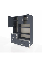 Hyperion Dolap 9 Raflı 6 Çekmeceli 3 Kapaklı 132x44x195 Antrasit-Antrasit/Antrasit