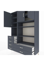 Hyperion Dolap 9 Raflı 6 Çekmeceli 3 Kapaklı 132x44x195 Antrasit-Antrasit/Antrasit