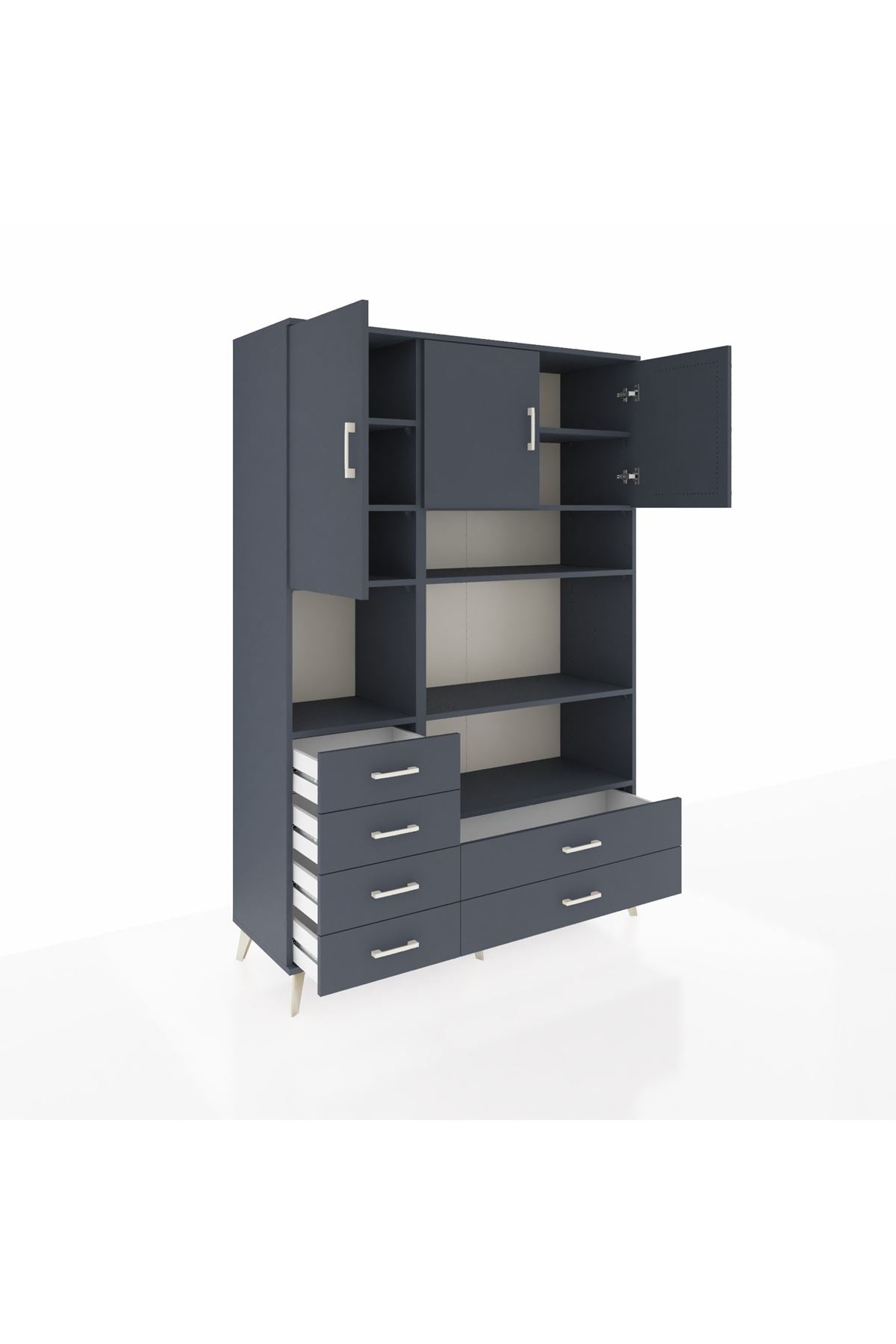 Hyperion Dolap 9 Raflı 6 Çekmeceli 3 Kapaklı 132x44x195 Antrasit-Antrasit/Antrasit