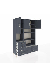 Hyperion Dolap 9 Raflı 6 Çekmeceli 3 Kapaklı 132x44x195 Antrasit-Antrasit/Antrasit