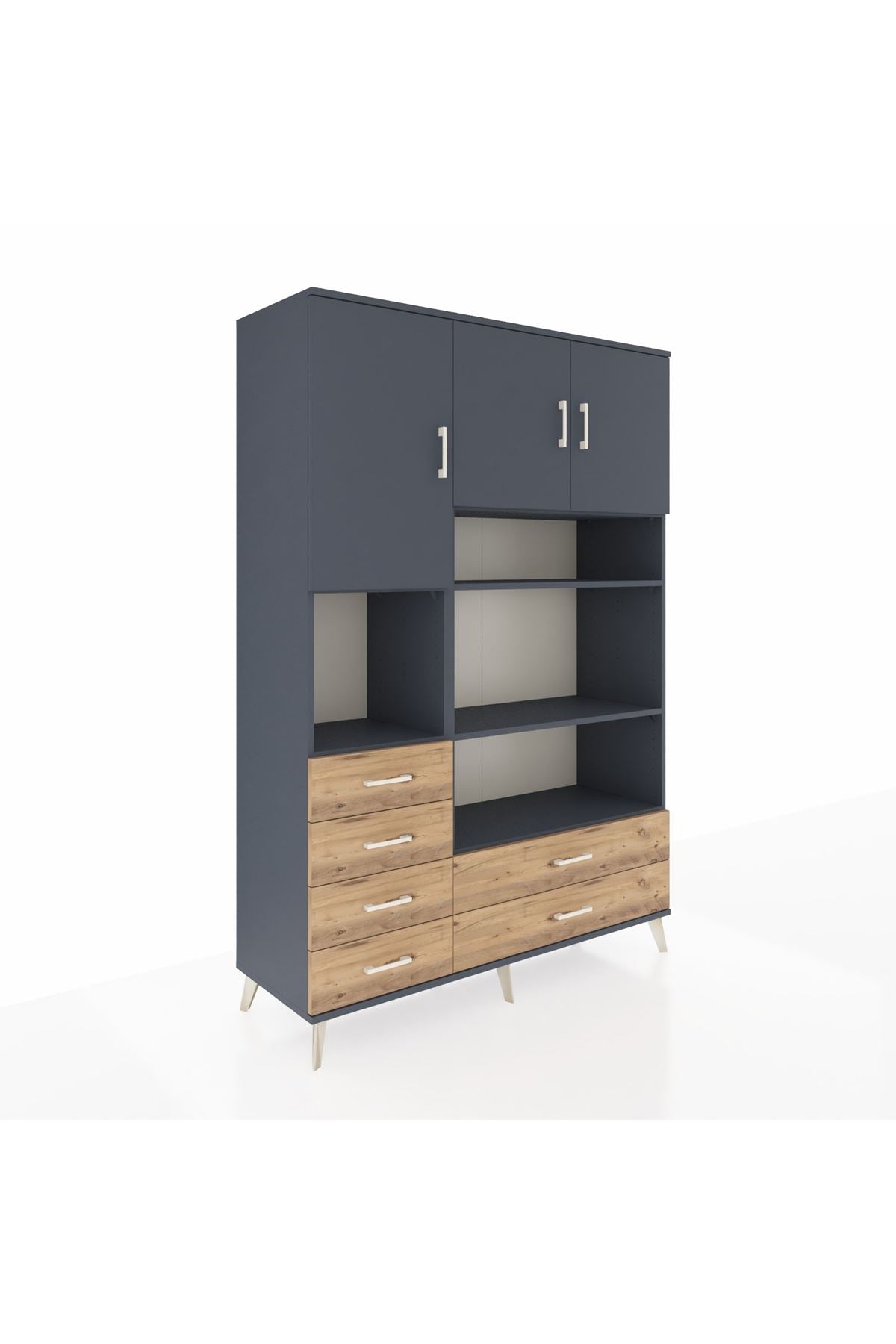 Hyperion Dolap 9 Raflı 6 Çekmeceli 3 Kapaklı 132x44x195 Antrasit-Antrasit/Çam