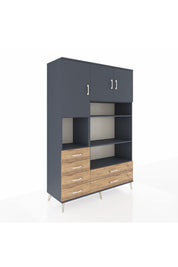 Hyperion Dolap 9 Raflı 6 Çekmeceli 3 Kapaklı 132x44x195 Antrasit-Antrasit/Çam