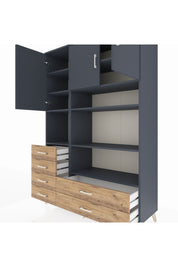 Hyperion Dolap 9 Raflı 6 Çekmeceli 3 Kapaklı 132x44x195 Antrasit-Antrasit/Çam