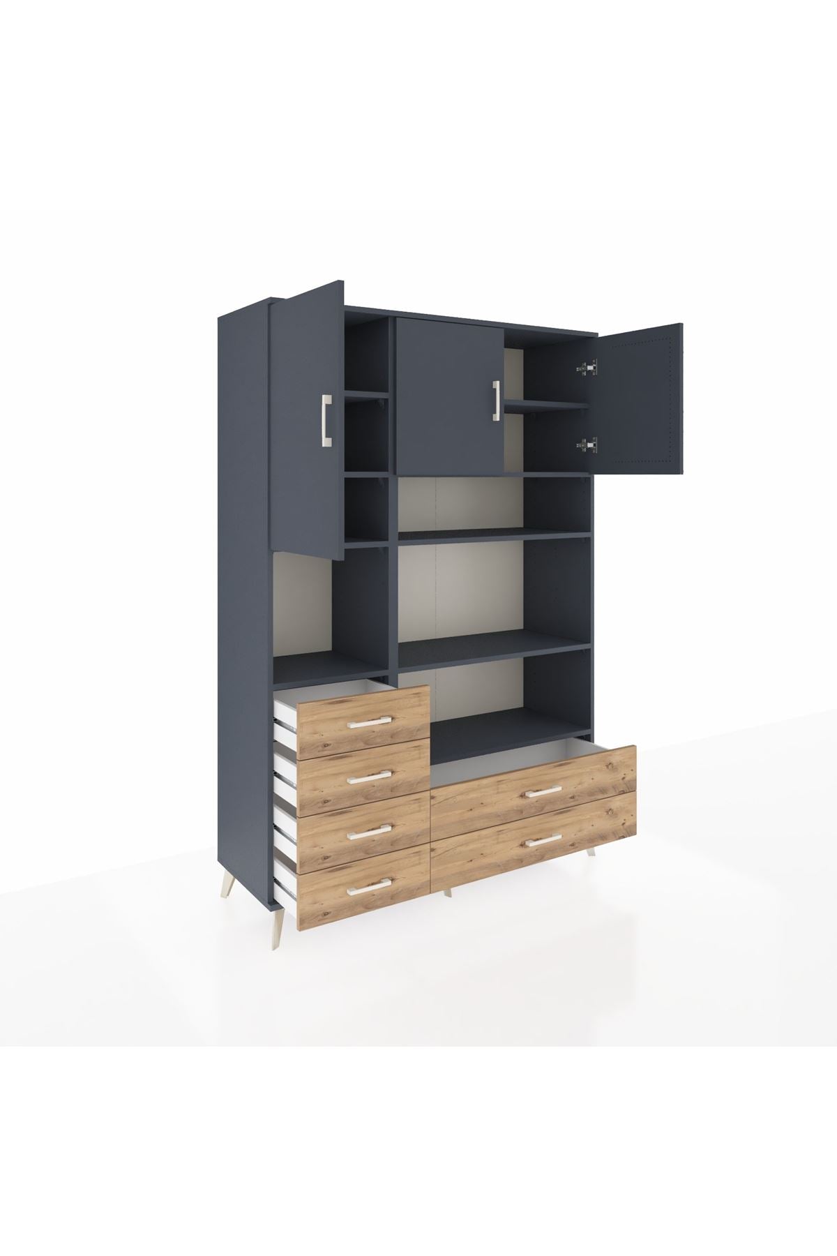 Hyperion Dolap 9 Raflı 6 Çekmeceli 3 Kapaklı 132x44x195 Antrasit-Antrasit/Çam