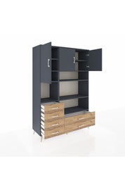 Hyperion Dolap 9 Raflı 6 Çekmeceli 3 Kapaklı 132x44x195 Antrasit-Antrasit/Çam