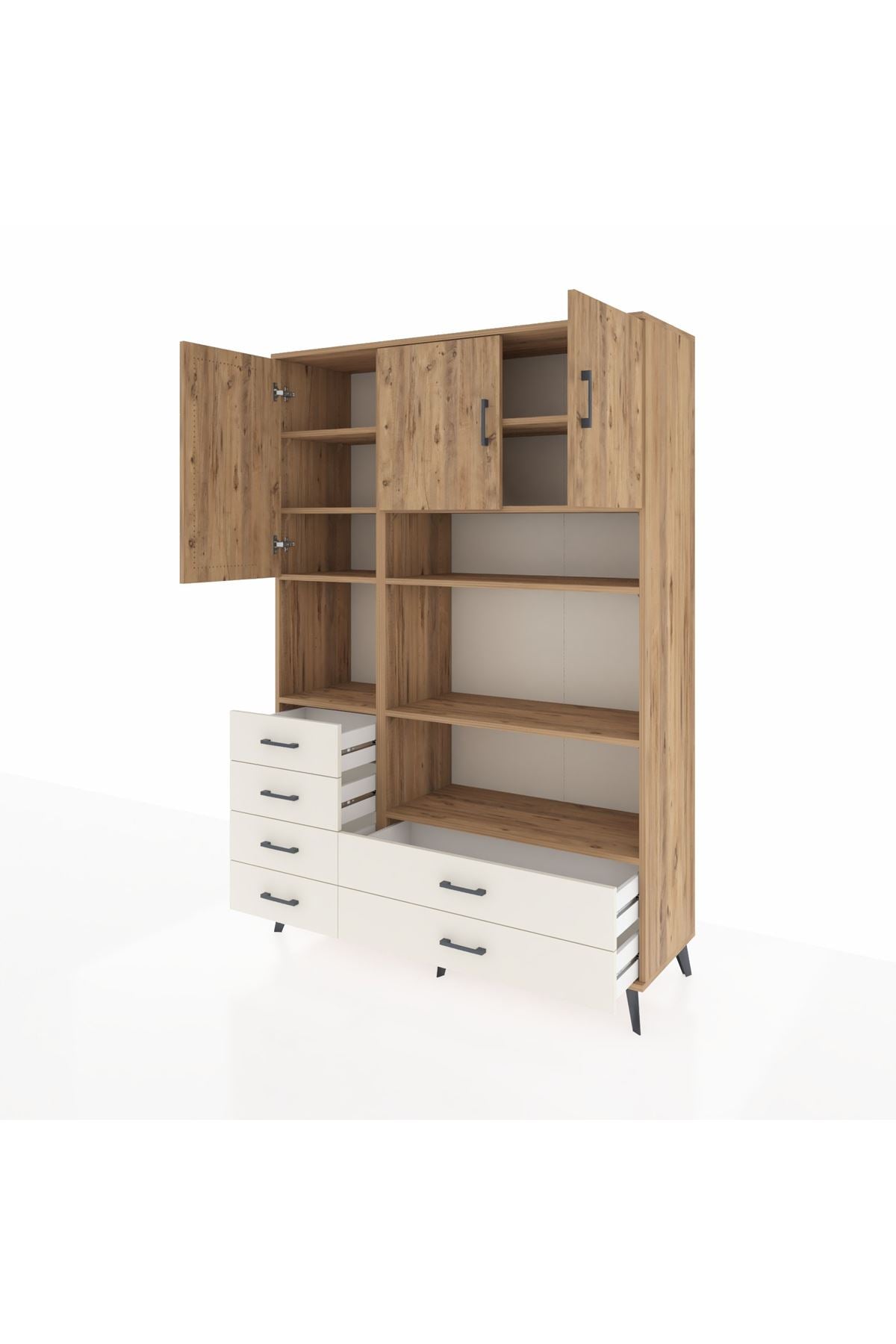 Hyperion Dolap 9 Raflı 6 Çekmeceli 3 Kapaklı 132x44x195 Çam-Çam/Aytaşı