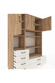 Hyperion Dolap 9 Raflı 6 Çekmeceli 3 Kapaklı 132x44x195 Çam-Çam/Aytaşı