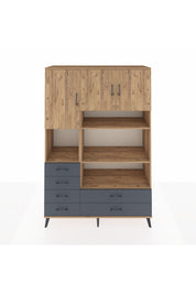 Hyperion Dolap 9 Raflı 6 Çekmeceli 3 Kapaklı 132x44x195 Çam-Çam/Antrasit