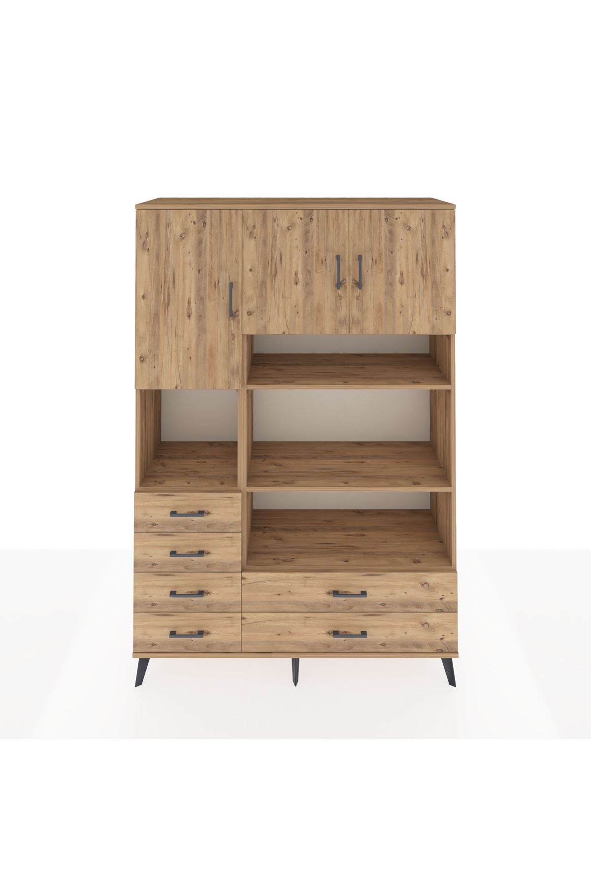 Hyperion Dolap 9 Raflı 6 Çekmeceli 3 Kapaklı 132x44x195 Çam-Çam/Çam