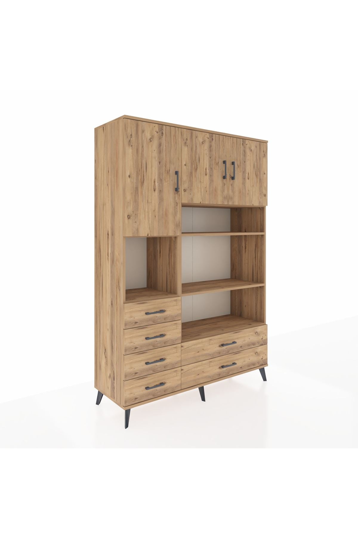 Hyperion Dolap 9 Raflı 6 Çekmeceli 3 Kapaklı 132x44x195 Çam-Çam/Çam