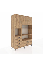 Hyperion Dolap 9 Raflı 6 Çekmeceli 3 Kapaklı 132x44x195 Çam-Çam/Çam