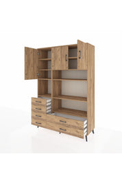 Hyperion Dolap 9 Raflı 6 Çekmeceli 3 Kapaklı 132x44x195 Çam-Çam/Çam