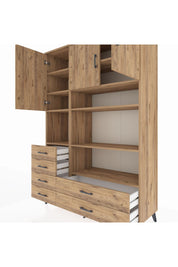 Hyperion Dolap 9 Raflı 6 Çekmeceli 3 Kapaklı 132x44x195 Çam-Çam/Çam