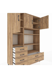 Hyperion Dolap 9 Raflı 6 Çekmeceli 3 Kapaklı 132x44x195 Çam-Çam/Çam