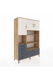 Hyperion Dolap 9 Raflı 6 Çekmeceli 3 Kapaklı 132x44x195 Çam-Aytaşı/Antrasit