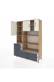 Hyperion Dolap 9 Raflı 6 Çekmeceli 3 Kapaklı 132x44x195 Çam-Aytaşı/Antrasit