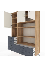 Hyperion Dolap 9 Raflı 6 Çekmeceli 3 Kapaklı 132x44x195 Çam-Aytaşı/Antrasit