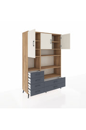 Hyperion Dolap 9 Raflı 6 Çekmeceli 3 Kapaklı 132x44x195 Çam-Aytaşı/Antrasit
