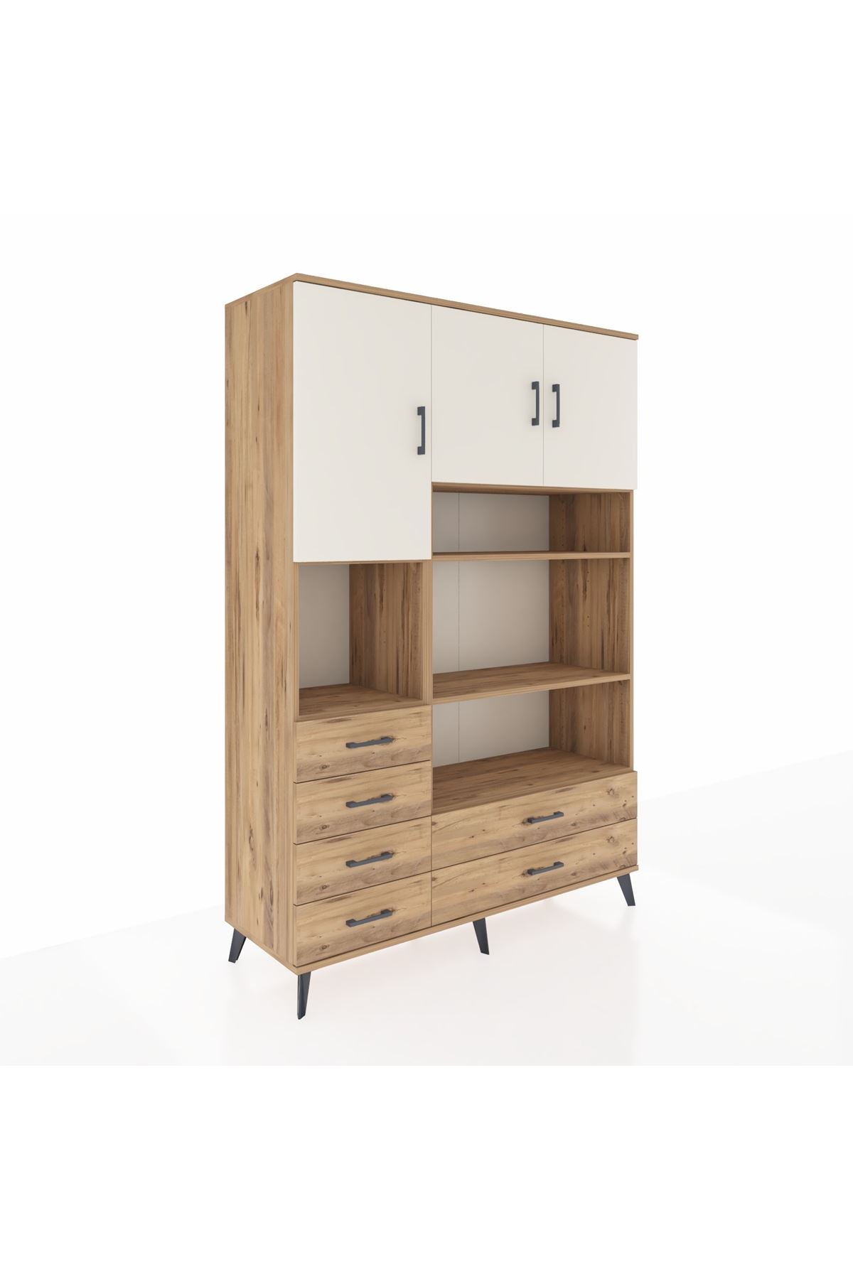 Hyperion Dolap 9 Raflı 6 Çekmeceli 3 Kapaklı 132x44x195 Çam-Aytaşı/Çam