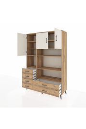 Hyperion Dolap 9 Raflı 6 Çekmeceli 3 Kapaklı 132x44x195 Çam-Aytaşı/Çam