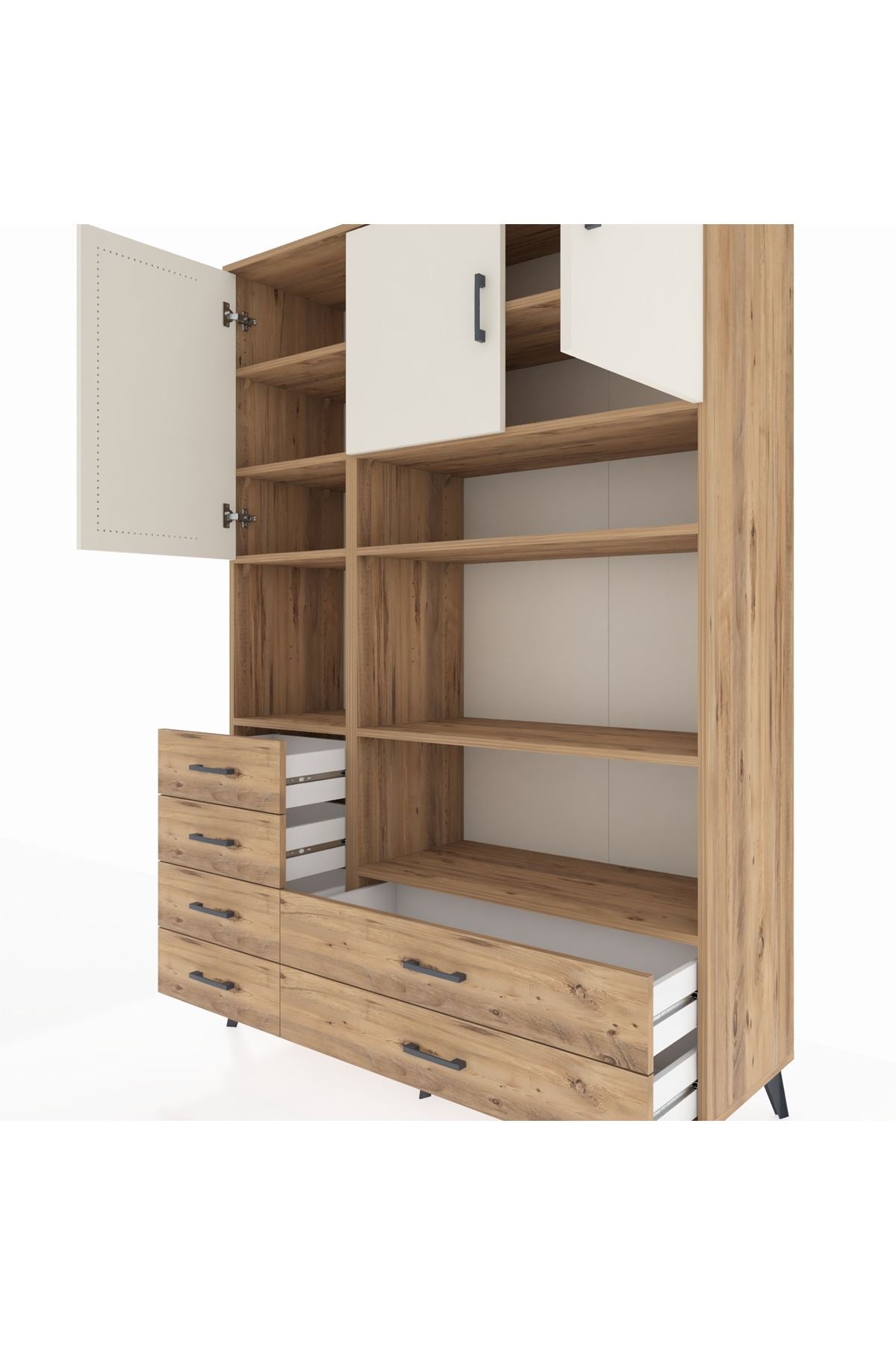 Hyperion Dolap 9 Raflı 6 Çekmeceli 3 Kapaklı 132x44x195 Çam-Aytaşı/Çam