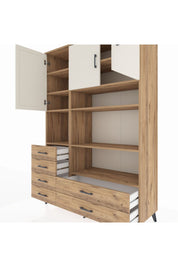 Hyperion Dolap 9 Raflı 6 Çekmeceli 3 Kapaklı 132x44x195 Çam-Aytaşı/Çam