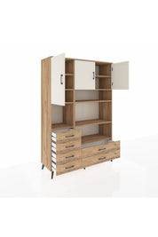Hyperion Dolap 9 Raflı 6 Çekmeceli 3 Kapaklı 132x44x195 Çam-Aytaşı/Çam