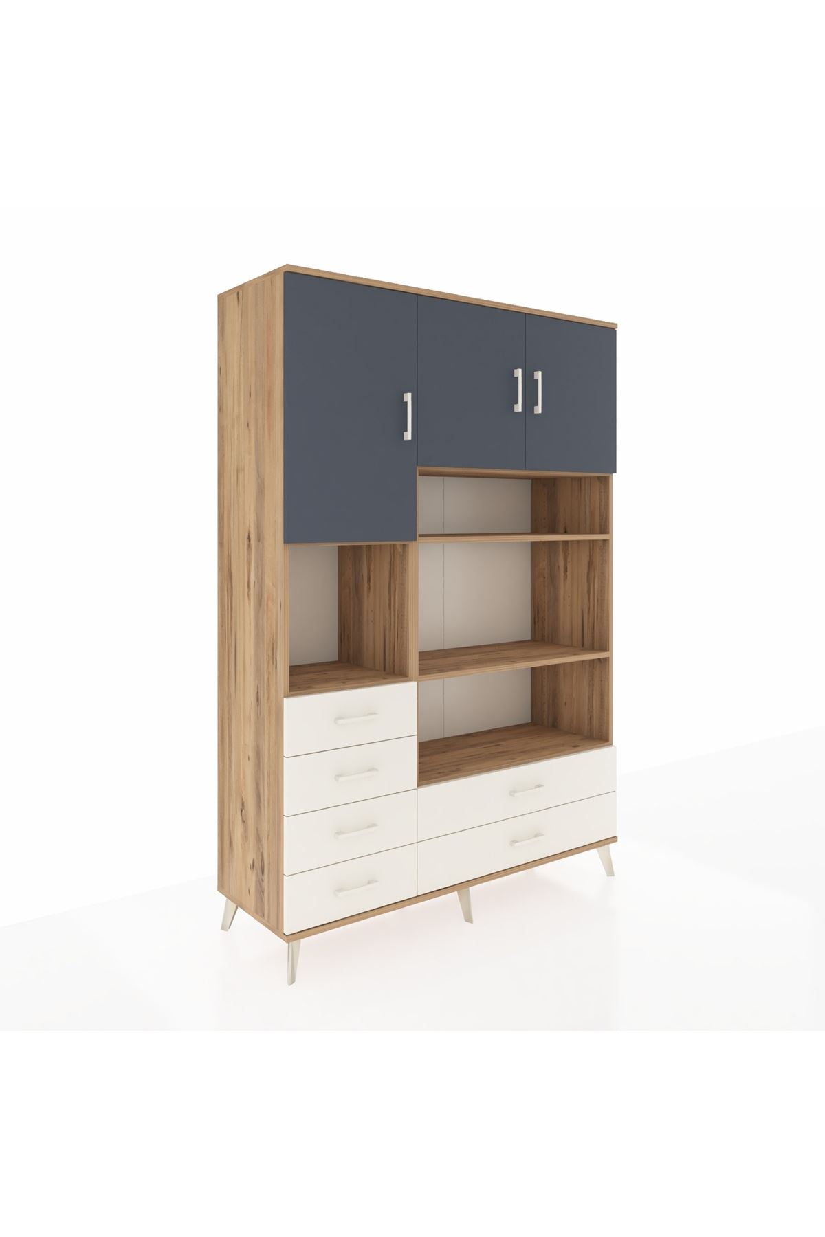 Hyperion Dolap 9 Raflı 6 Çekmeceli 3 Kapaklı 132x44x195 Çam-Antrasit/Aytaşı